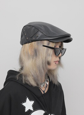 WORLDWIDE/韩国小众皮质复古前进帽英伦重工百搭休闲鸭舌贝雷帽潮