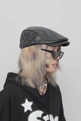 韩国小众皮质复古英伦重工前进帽