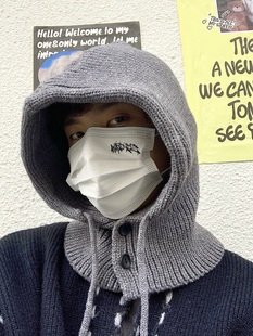 韩国巴拉克拉法帽子男冬季保暖帽子围脖一体情侣款护耳毛线针织帽