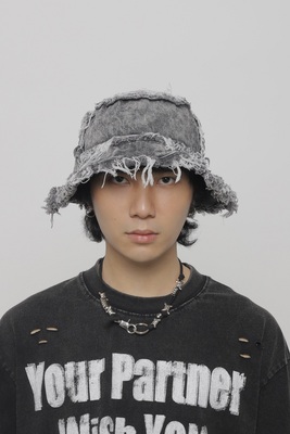 水洗做旧毛边牛仔大檐渔夫帽