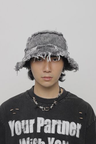水洗做旧毛边牛仔大檐渔夫帽