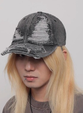 WORLDWIDE/水洗做旧破洞牛仔棒球帽美式街头复古鸭舌帽百搭遮阳帽