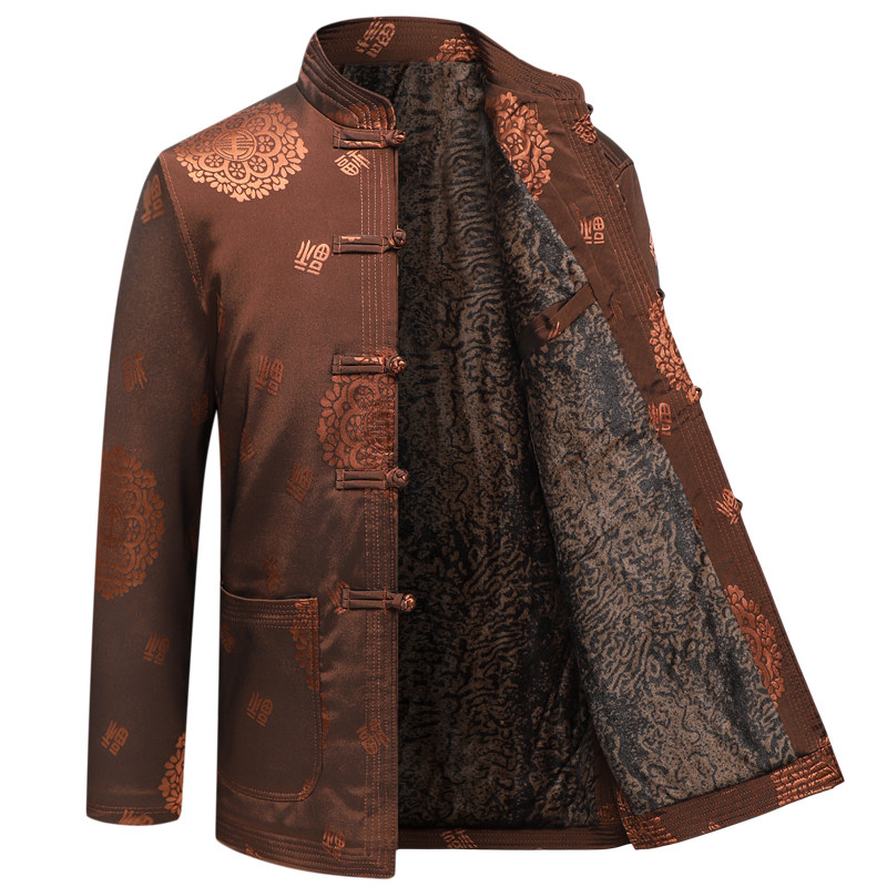 MIDDLE-AGED AND ELDERLY TANG COSTUMES MENS VELVET THICKENED WINTER COTTON CLOTHES DAD CLOTHES BIRTHDAY GRANDPA TOPS COTTON SUITS