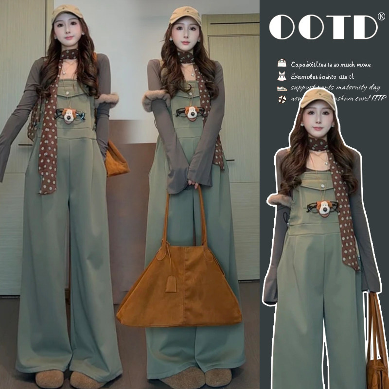 时尚孕妇工装背带裤秋冬大码港风复古连体长裤+喇叭袖上衣套装女,孕妇装/孕产妇用品/营养,套装,淘宝优惠券,粉丝福利购,淘宝优惠卷