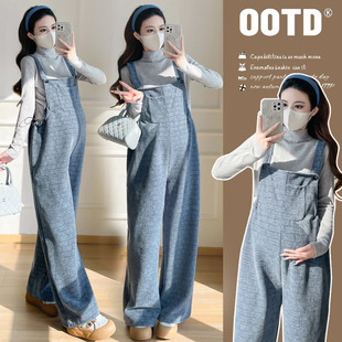 加大码孕妇气质减龄背带裤加绒加厚显瘦吊带裤百搭时尚长裤200斤