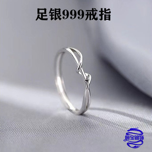 s999纯银简约线条戒指女冷淡风时尚几何个性指环足银饰