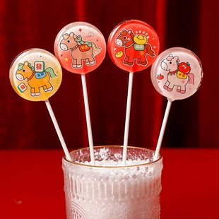 舌享卡通马造型棒棒糖24支整盒可爱动物图案儿童新年礼物零食糖果