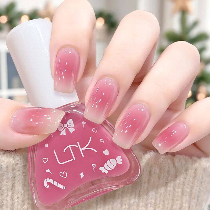 冰透裸粉渐变粉嫩美甲显白神器水润透亮女士指甲油免烤防水不掉新