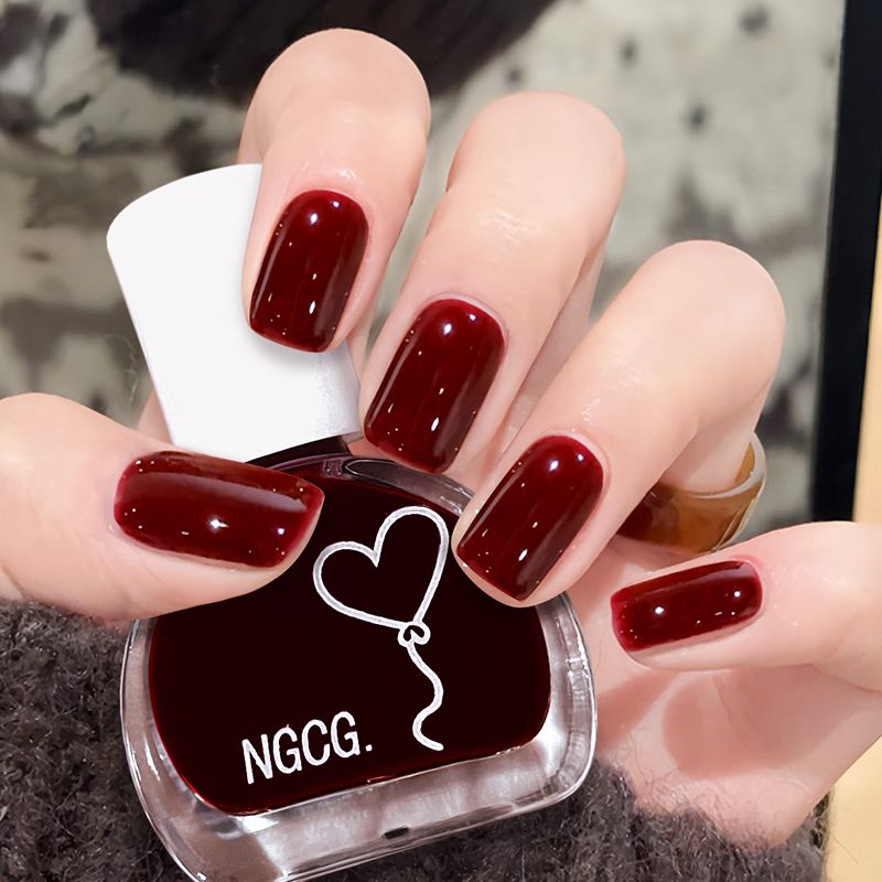 防水亮面指甲油快干秋冬显白持久美甲酒红黄皮高档大瓶新免烤爆款