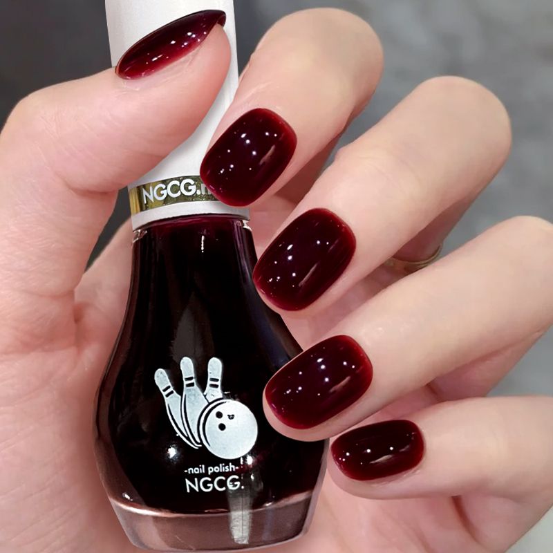 速干不掉色永久亮晶晶美甲店显白指甲油酒红免烤防水易涂亮面爆款