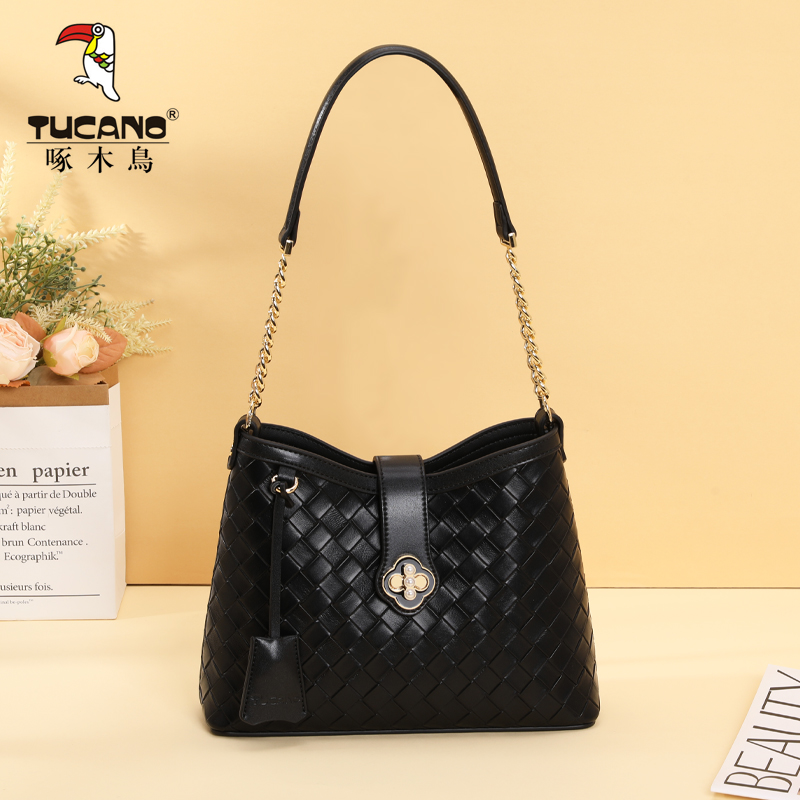 啄木鸟女包2025新款编织纹理包轻奢单肩包斜挎包高级感百搭手拎包
