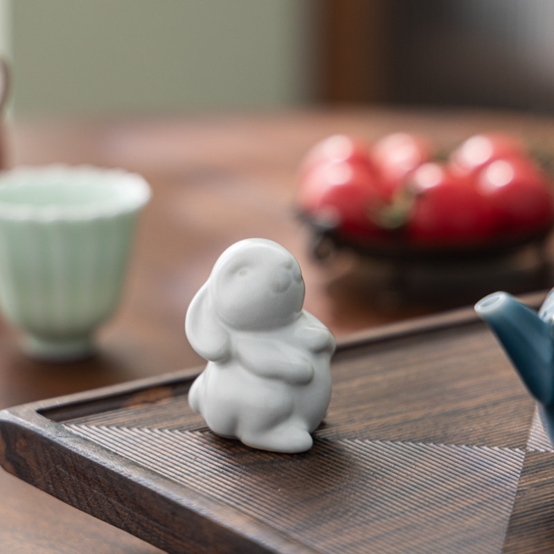 缘宿汝窑月白兔子可爱陶瓷汝瓷开片可养茶宠桌面玄关装饰品摆件,餐饮具,茶宠摆件,淘宝优惠券,粉丝福利购,淘宝优惠卷