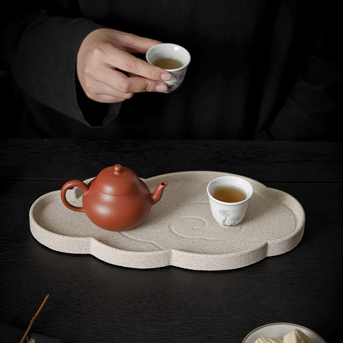 可吸水砂陶祥云壶承茶盘陶瓷茶壶托盘蓄水壶垫茶托干泡台定制logo