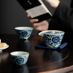 汝窑青花缠枝莲天青快客杯一壶二杯旅行茶具便携伴手礼定制logo