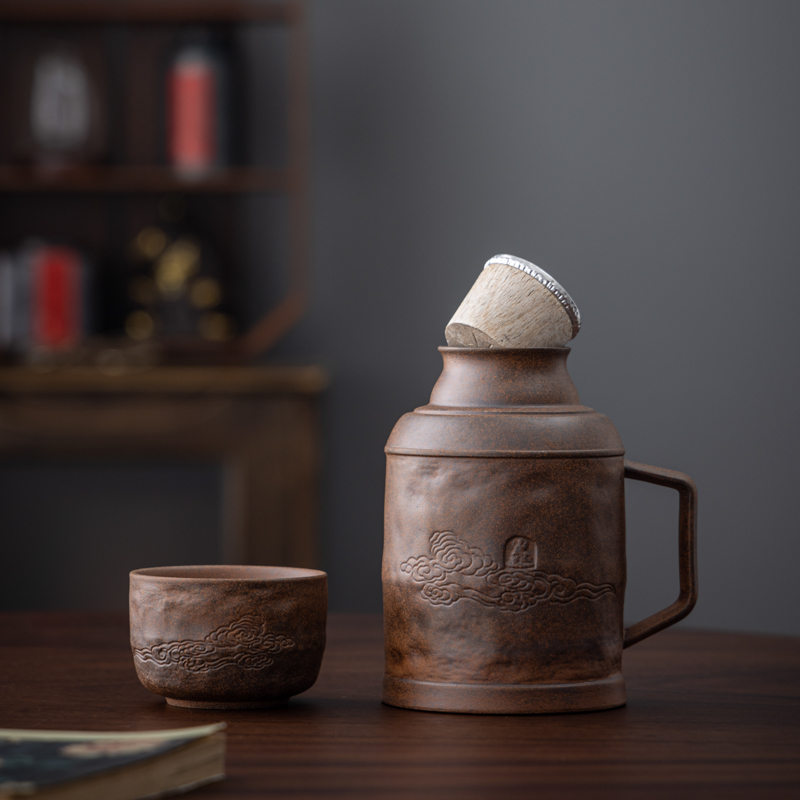 川冶老岩泥暖壶杯子马克杯带盖中式陶瓷水杯泡茶杯办公杯子定logo
