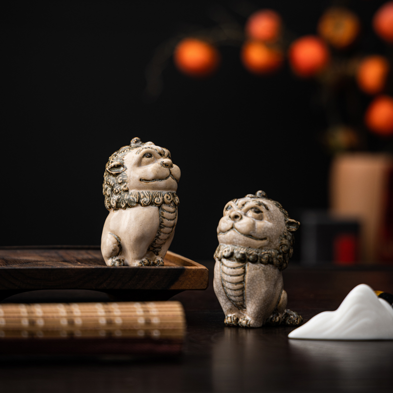 缘宿汝窑唐狮茶宠陶瓷汝窑开片可养茶宠桌面盖置茶桌装饰品摆件