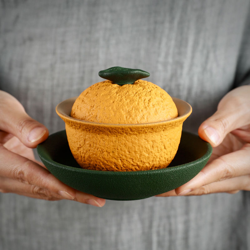 大吉大利橘子盖碗杯创意不烫手茶具套装功夫碗三才带盖陶瓷定logo