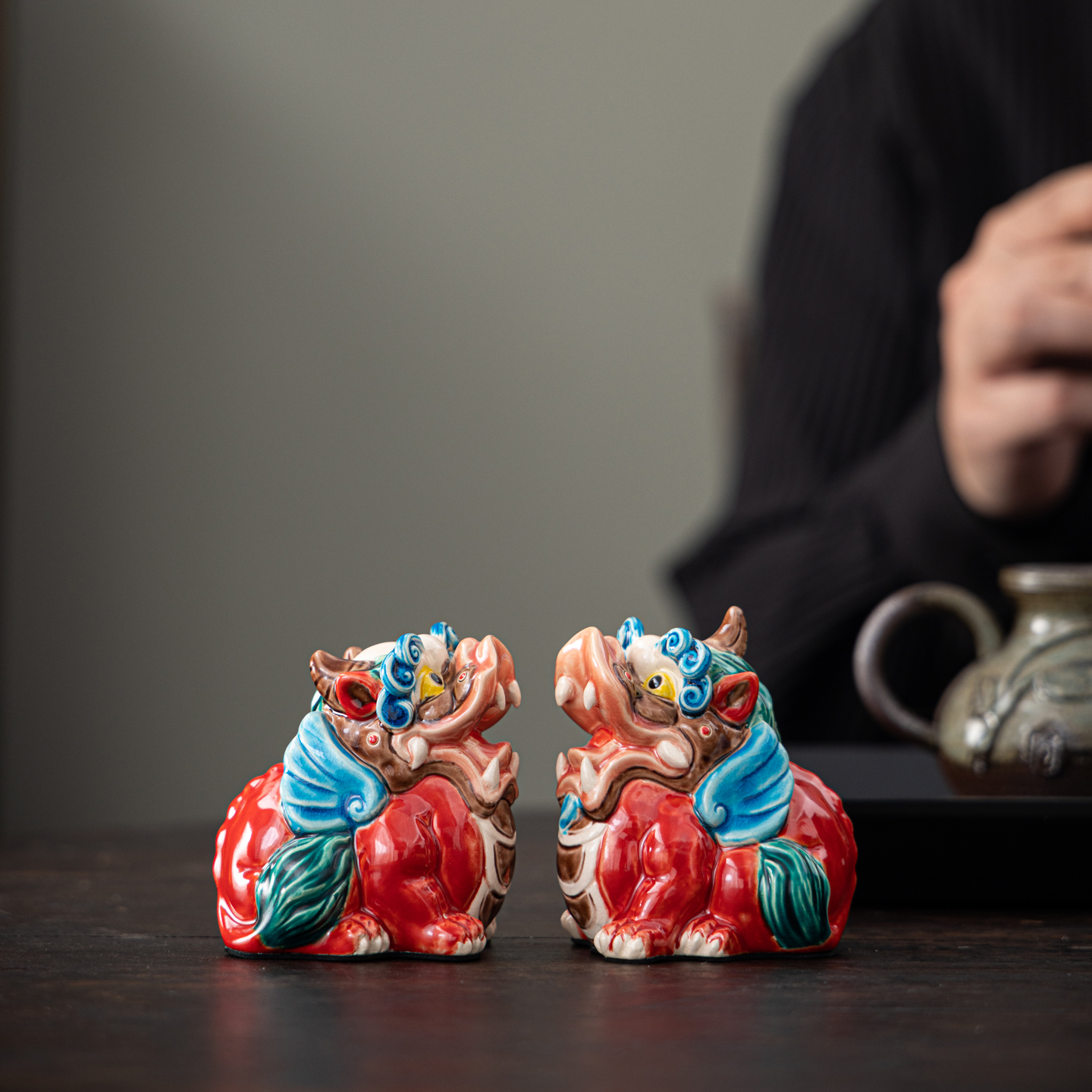 貔貅招财摆件金蟾陶瓷茶宠车载国潮手绘交趾陶玄关工艺品礼盒装