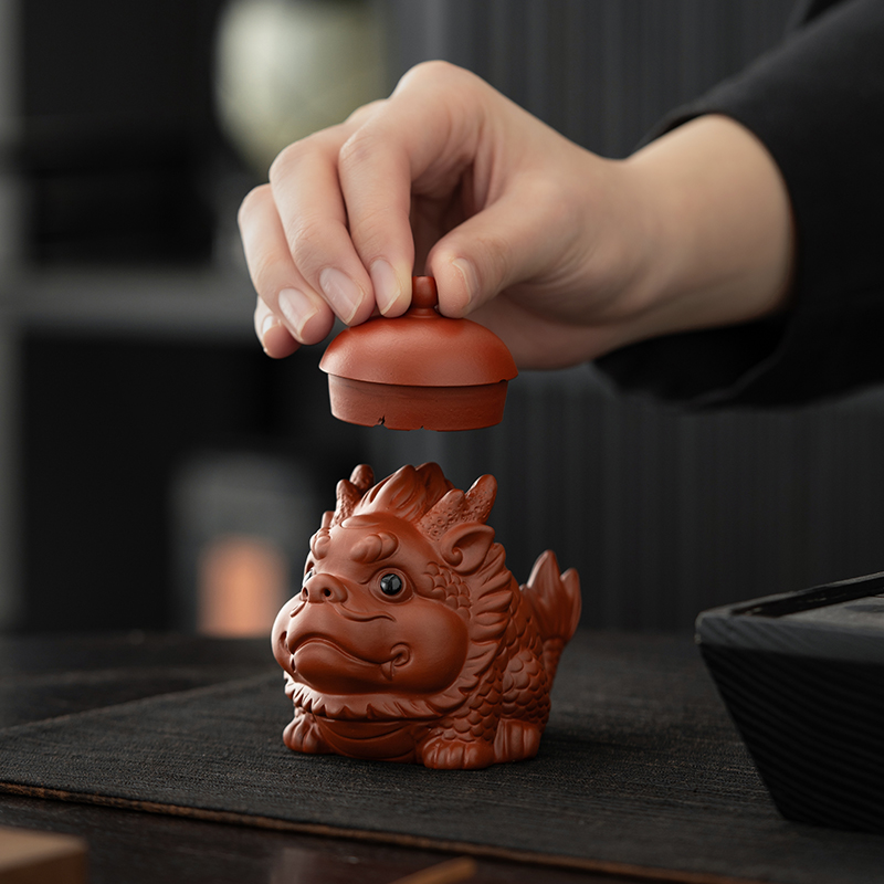 鱼化龙紫砂茶宠可做盖碗茶壶盖子盖置摆件精品可养茶玩茶桌茶台