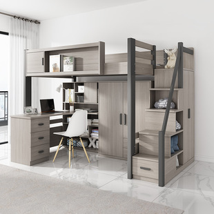 上床下书桌床组合多功能小户型儿童高低双层床下面带书桌的床一体