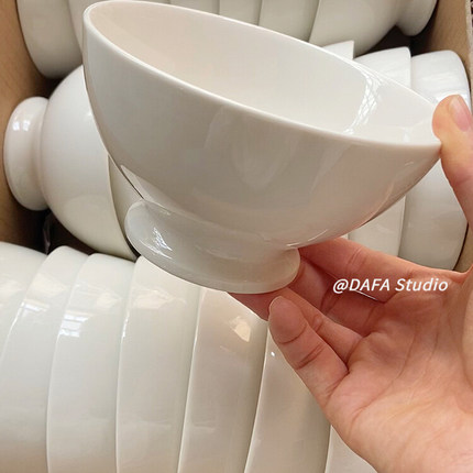 韩式ins风奶白法式复古高脚冰淇淋碗早餐谷物碗甜品糖水碗饭碗