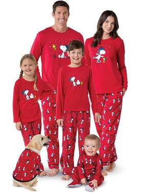 Christmas pyjamas圣诞节全家居家亲子套装卡通印花睡衣ebay红色