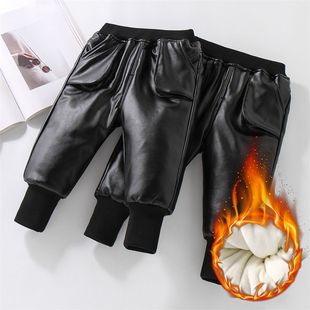 胖东来山姆童装冬季新款男童加绒皮裤幼儿园宝宝裤子加厚女童保暖