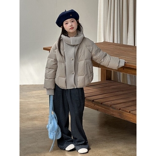 胖东来山姆女童冬季短款羽绒服中大童冬装针织拼接宽松面包服外套
