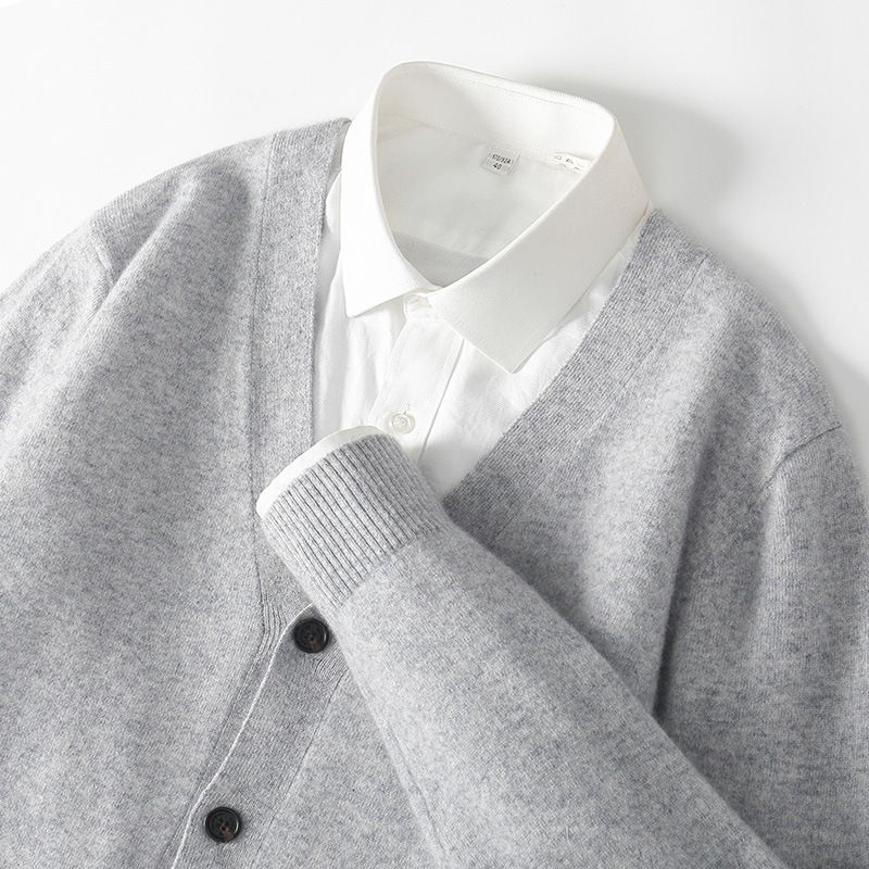 2025纯开衫男士25年秋冬宽松外套V领大码针织衫毛衣外搭