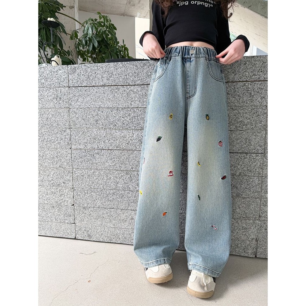 胖东来山姆女童刺绣牛仔裤2026春季新款宽松阔腿裤松紧腰直筒长裤,童装/婴儿装/亲子装,儿童牛仔裤,淘宝优惠券,粉丝福利购,淘宝优惠卷