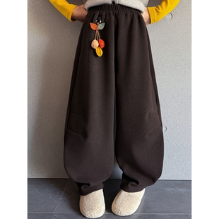 胖东来山姆女童加绒加厚裤子冬装新款女大童洋气阔腿裤女孩休闲裤