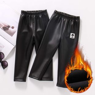 胖东来山姆童装冬季新款男童加绒皮裤幼儿园宝宝裤子加厚女童保暖