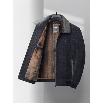 2025爸爸外套秋冬款中老年棉衣男装加绒加厚雪尼尔夹克老年爷爷茄