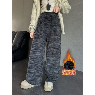 胖东来山姆女童加绒裤子秋冬休闲女大童加厚阔腿裤儿童洋气雪花纹