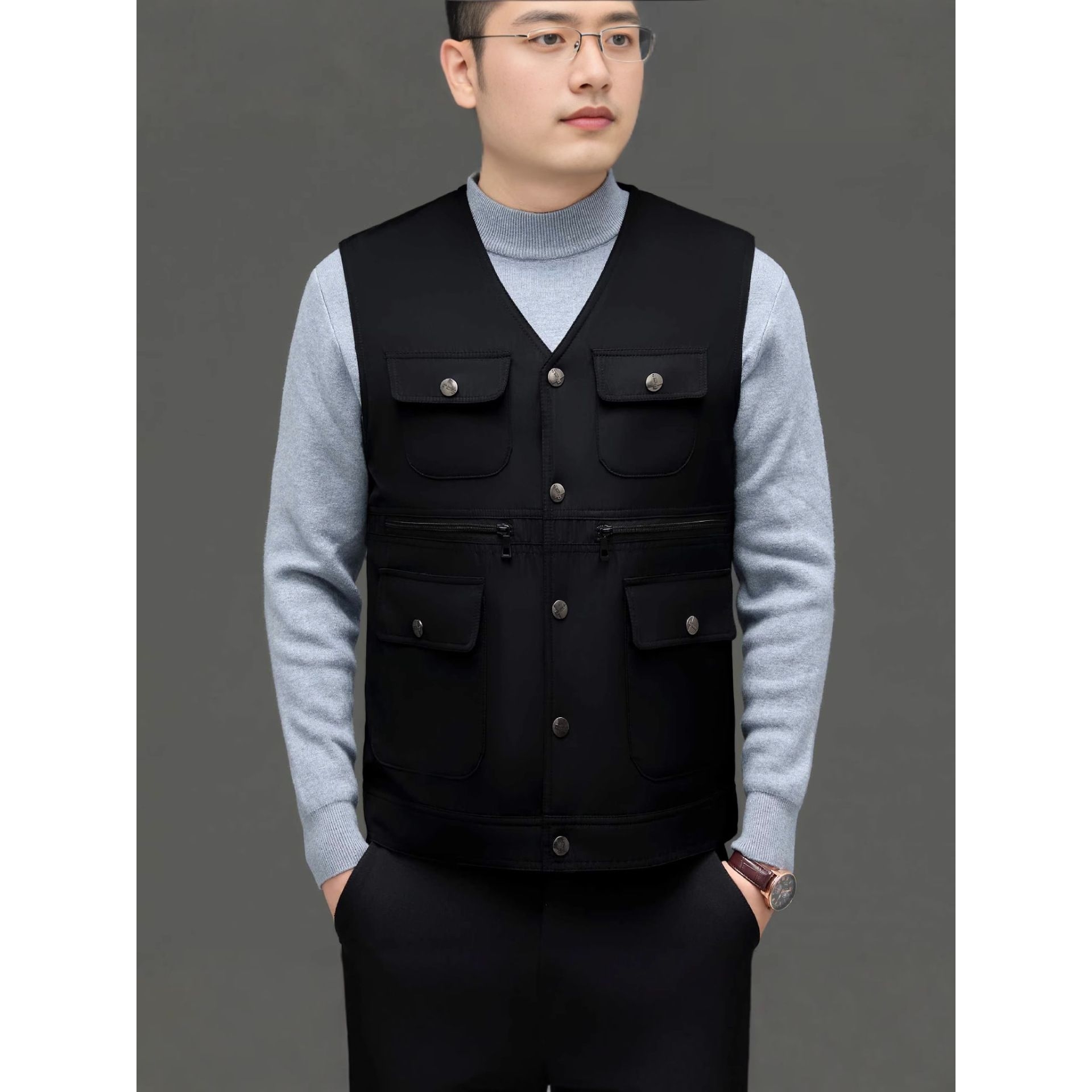 20252025秋冬季新款内胆羊皮毛一体可拆卸中老年男士马甲