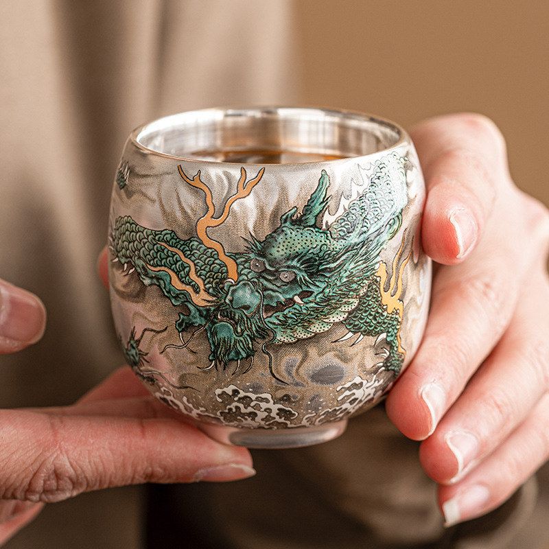 鎏银青龙喝茶杯高档精致品茗杯家用个人杯中式茶具主人杯单杯礼盒