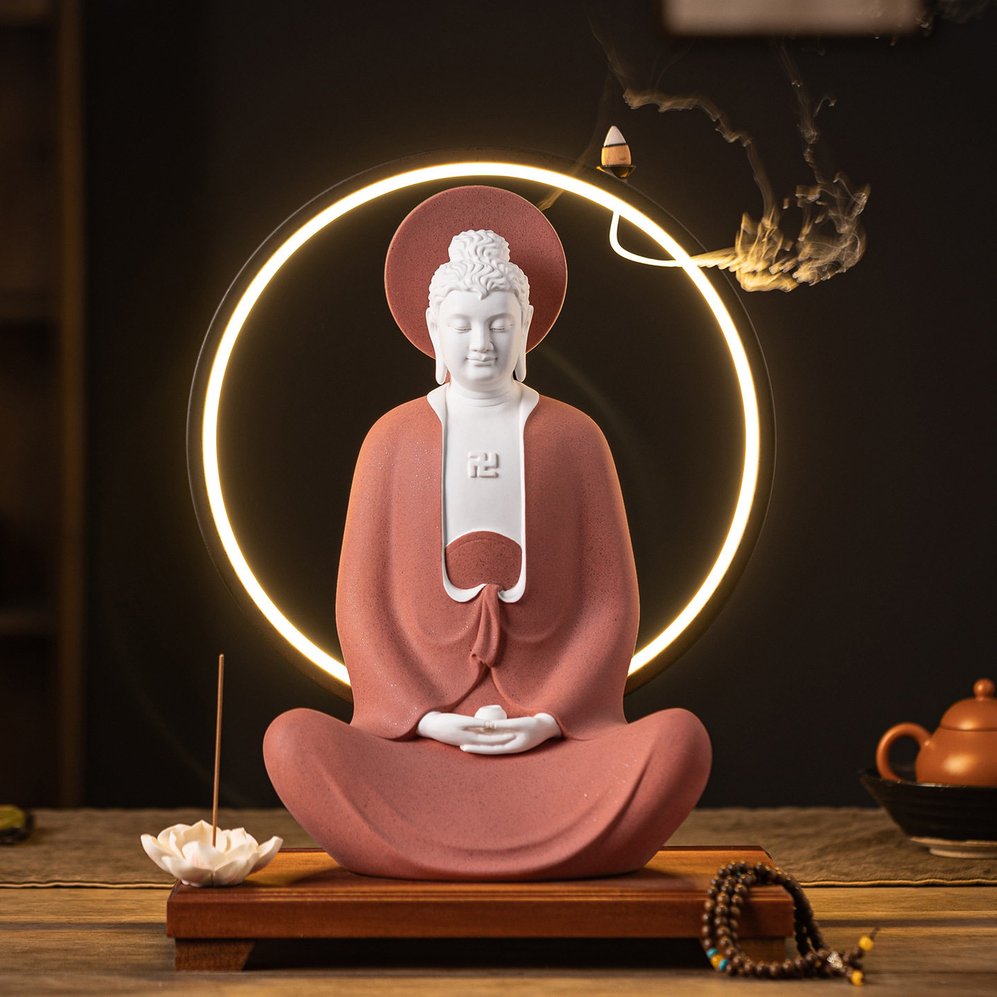 禅意陶瓷释迦摩尼阿弥陀佛像大势至观音菩萨西方三圣玄关香炉摆件