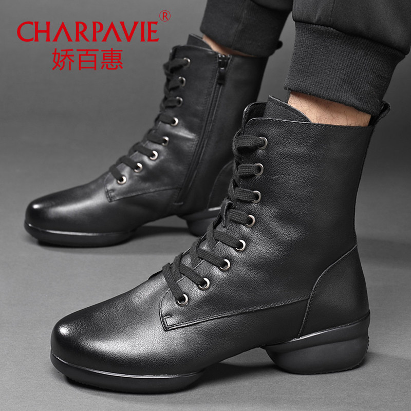 新款真皮舞蹈鞋女软底四季跳舞鞋男士中跟水兵爵士广场舞鞋子秋冬