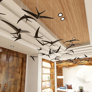 创意空中吊饰悬吊燕子挂饰酒店会所商场燕窝店餐厅装饰电镀树脂