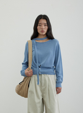 EVERTRUE 针织上衣女装新款韩版长袖宽松显瘦羊毛毛衣配围巾