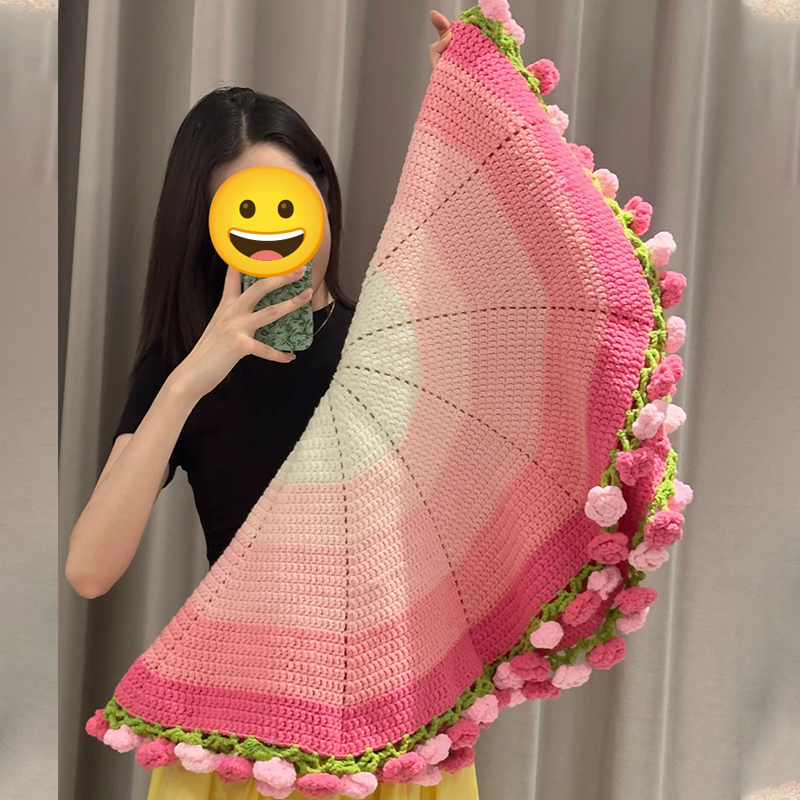 玫瑰花束毛毯钩织毯子编织材料包手工diy毛线手织毛毯花朵盖毯针