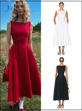 买手店美国现货Helsa连衣裙hoskelsa同款修身显瘦无袖红色长裙女