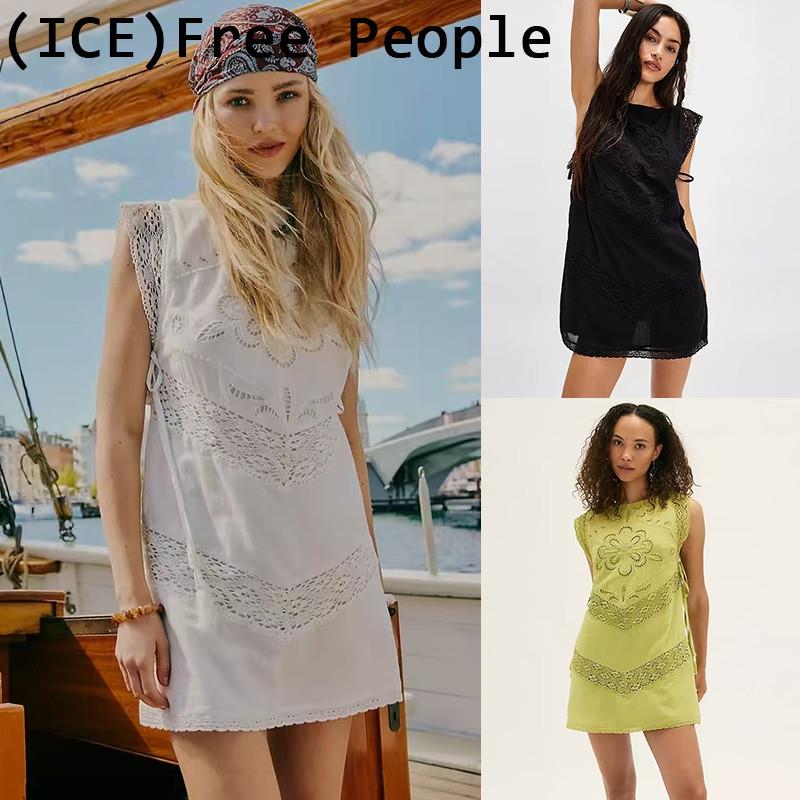 ice买手店正品现货Free People碎花刺绣镂空无袖短款绑带连衣裙图片
