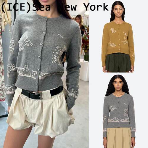 ice买手店正品现货折扣Sea New York毛衣动物图案刺绣针织开衫女