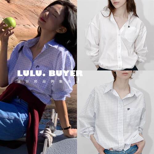 LULU买手店正品FARVEN上衣新款字母刺绣翻领长袖fever同款衬衫女