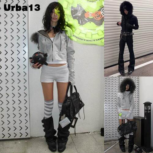 Urba13买手店现货正品LGB/parka外套修身毛领连帽拉炼短开衫上衣