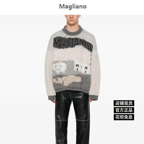 Magliano秋冬新款圆领刺绣宽松毛衣 男女同款通勤休闲款