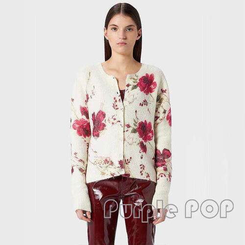 POP买手店 Blumarine 秋冬新品玫瑰印花羊驼毛圆领开衫外套