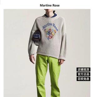 怪品味Martine Rose粗针卷边桌球印花套头落肩长袖毛衣针织衫
