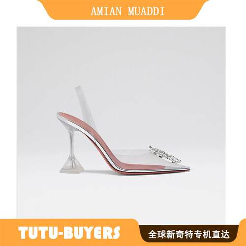 TUTU正品 Amina Muaddi 夏季透明水晶钻扣尖头性感高跟鞋凉鞋